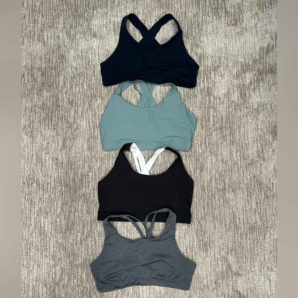 4 Old Navy Women's Cross-Back Sports Bras - Navy, green/gray, Black/white, Gray
